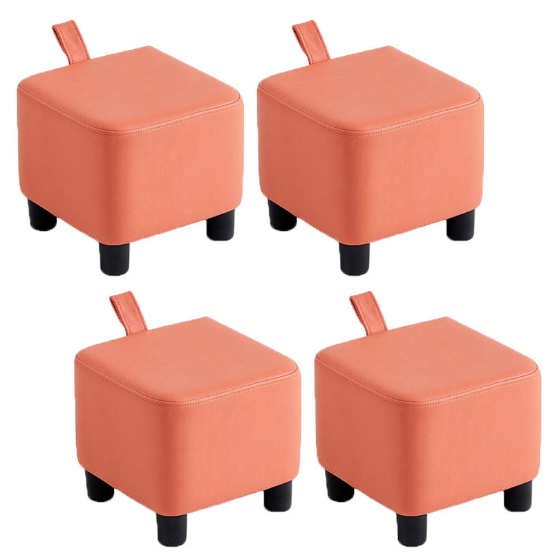 Glam Pouf Ottoman Faux Leather Upholstered Solid Color Square Ottoman with Legs