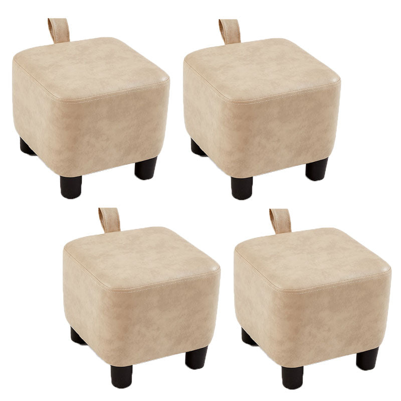 Glam Pouf Ottoman Faux Leather Upholstered Solid Color Square Ottoman with Legs