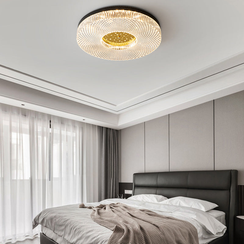 Modern Circular LED Flush Mount Lighting Golden / Black Ceiling Light for Bedroom