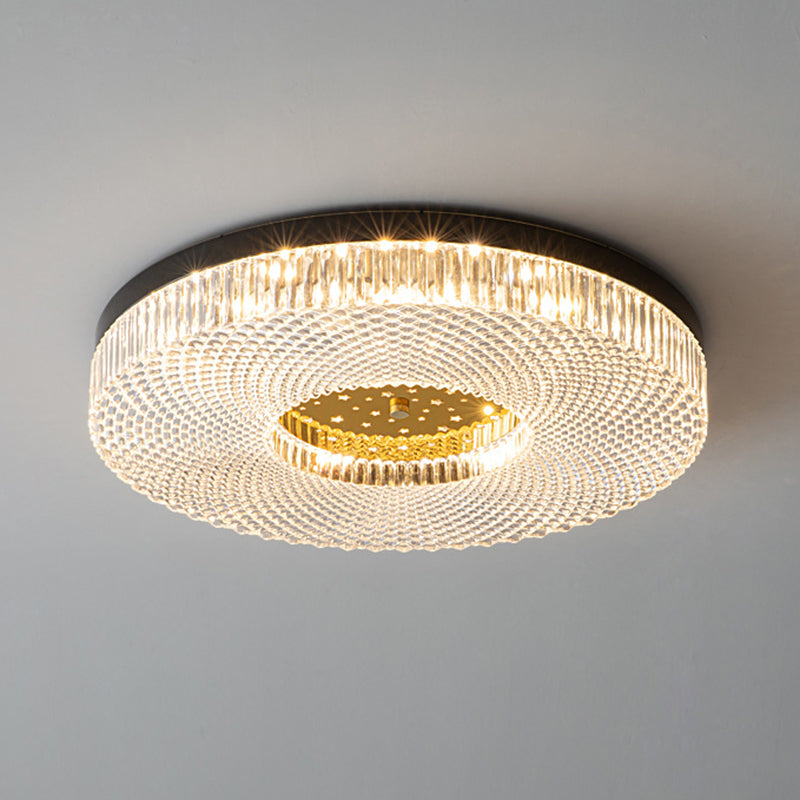 Modern Circular LED Flush Mount Lighting Golden / Black Ceiling Light for Bedroom