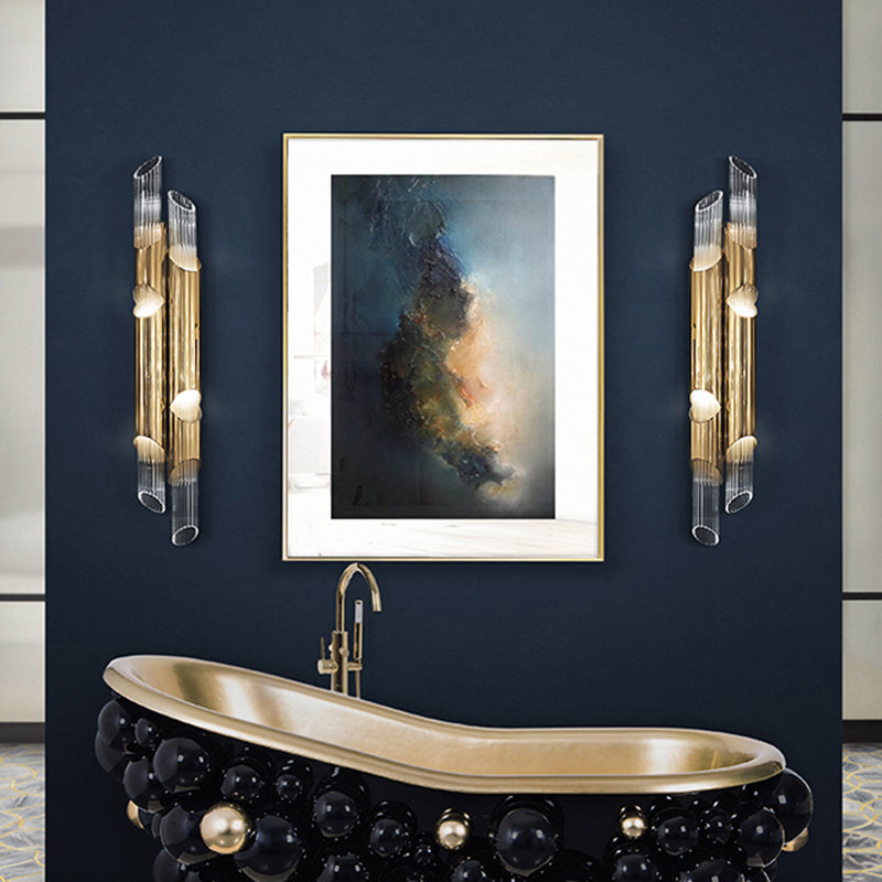 Linear Shape Metal Vanity Light Modern Style Multi Lights Vanity Light Fixture in Gold