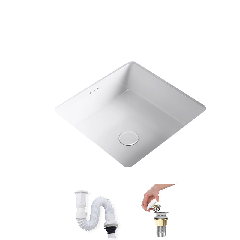 Modern Undermount Bathroom Sink Square Porcelain with Drain Assembly Vessel