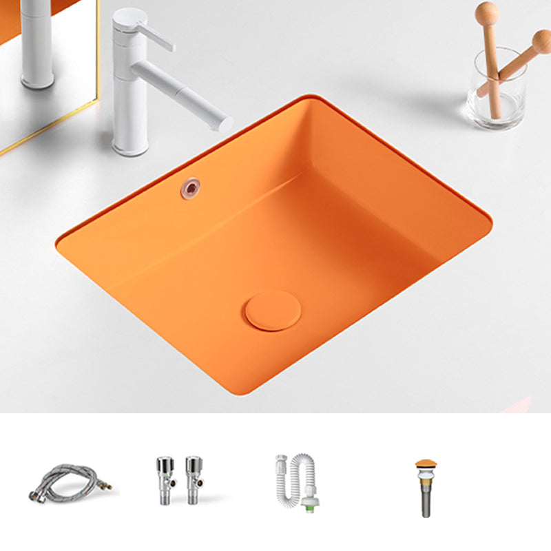 Modern Undermount Vanity Sink Rectangular Porcelain with Overflow Bathroom Sink