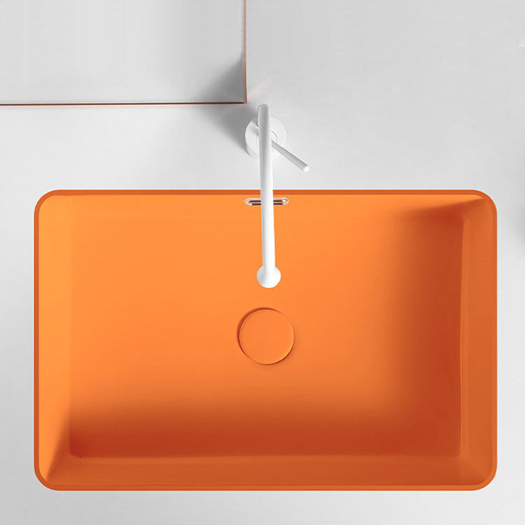 Modern Undermount Vanity Sink Rectangular Porcelain with Overflow Bathroom Sink