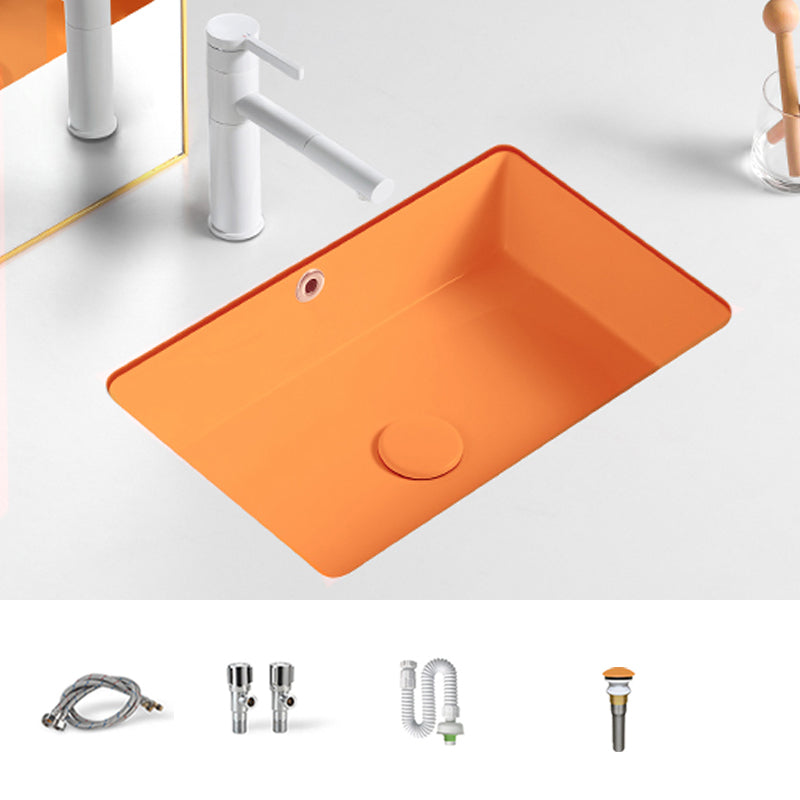Modern Undermount Vanity Sink Rectangular Porcelain with Overflow Bathroom Sink