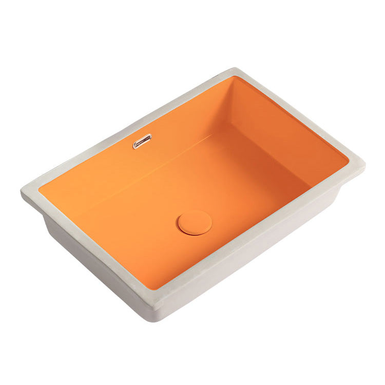 Modern Undermount Vanity Sink Rectangular Porcelain with Overflow Bathroom Sink