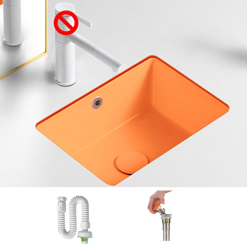 Modern Undermount Vanity Sink Rectangular Porcelain with Overflow Bathroom Sink