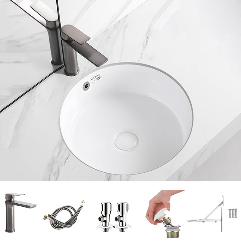 Modern Vessel Lavatory Sink Round Porcelain with Overflow Undermount Bathroom Sink