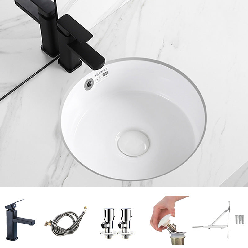 Modern Vessel Lavatory Sink Round Porcelain with Overflow Undermount Bathroom Sink