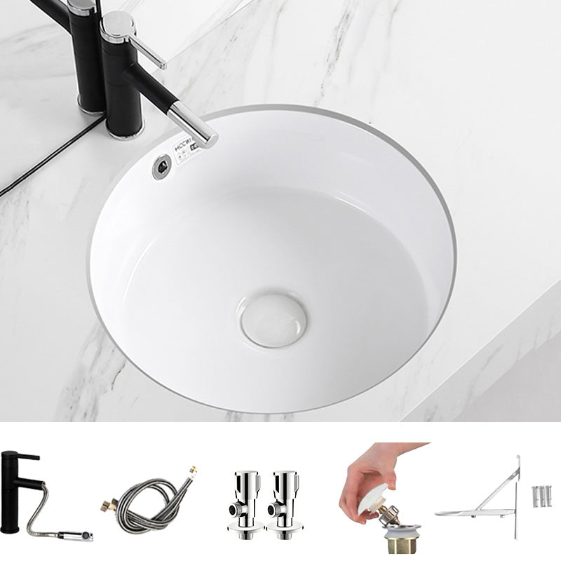 Modern Vessel Lavatory Sink Round Porcelain with Overflow Undermount Bathroom Sink