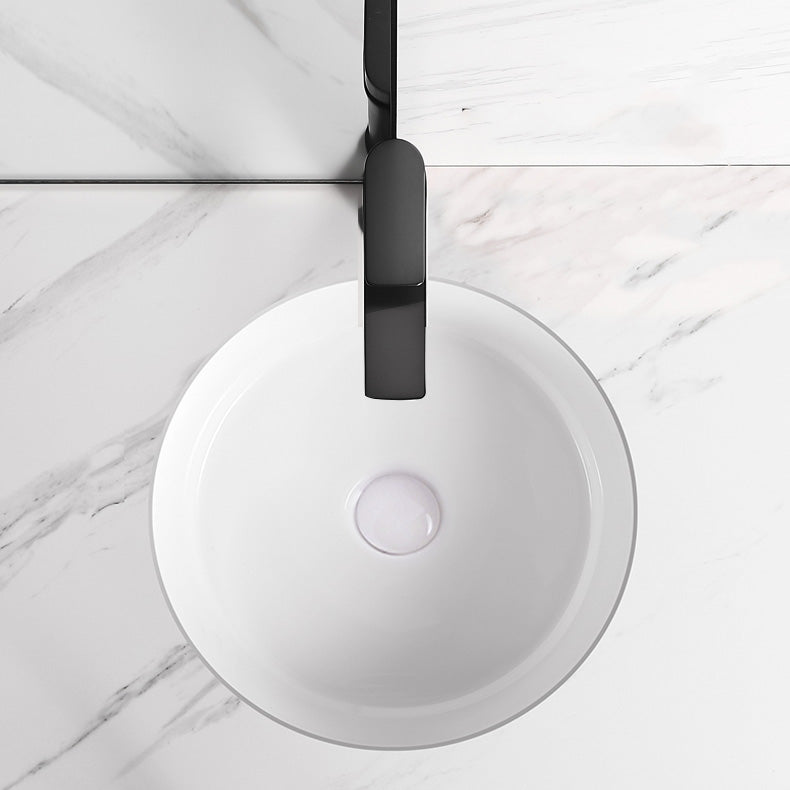 Modern Vessel Lavatory Sink Round Porcelain with Overflow Undermount Bathroom Sink