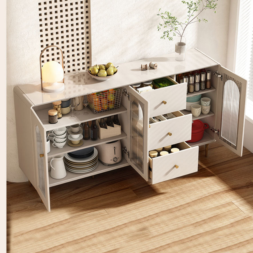 Contemporary Display Stand Faux Wood Storage Cabinet with Doors for Dining Room