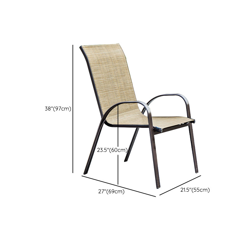 Stacking Patio Arm Chair Modern Metal Brown UV Resistant Dining Armchair