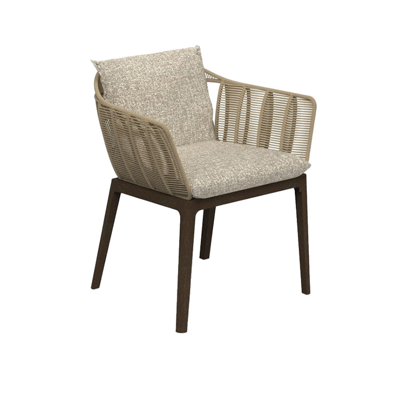 Tropical Upholstered Patio Arm Chair Gray Wood Gray Dining Armchair