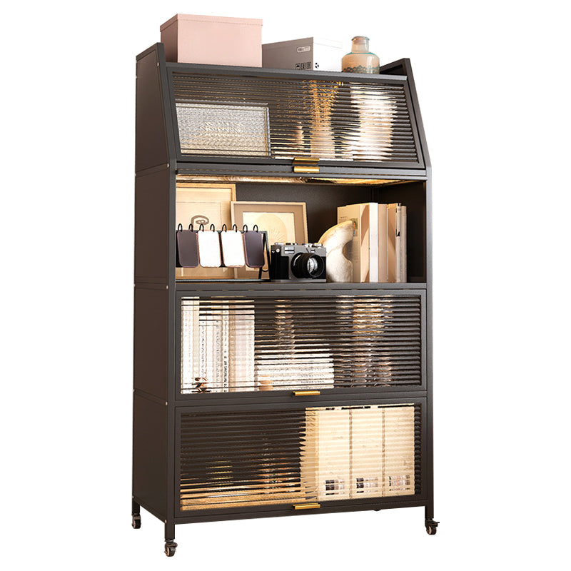 Standard Bookcase Metal Glam Closed Back Bookshelf with Shelves