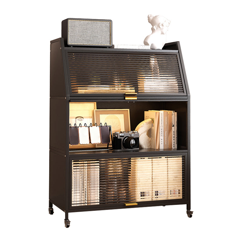 Standard Bookcase Metal Glam Closed Back Bookshelf with Shelves
