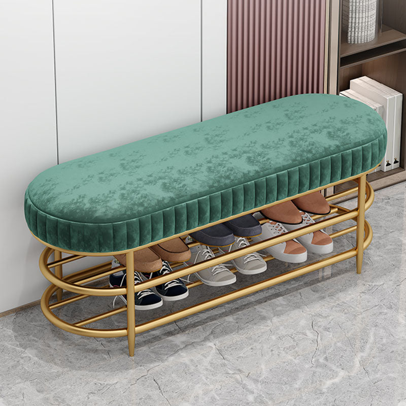 Modern Entryway Bench Cushioned Metal Seating Bench with Shelves , 12.5 inch W