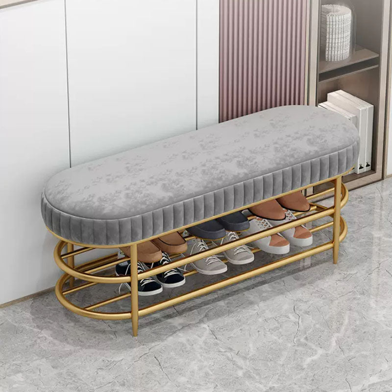 Modern Entryway Bench Cushioned Metal Seating Bench with Shelves , 12.5 inch W