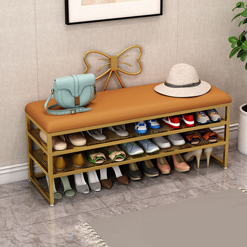 Glam Entryway Bench Cushioned Metal Rectangle Seating Bench with Shoe Storage , 12.5" W