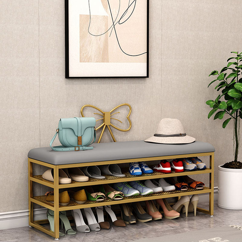 Glam Entryway Bench Cushioned Metal Rectangle Seating Bench with Shoe Storage , 12.5" W