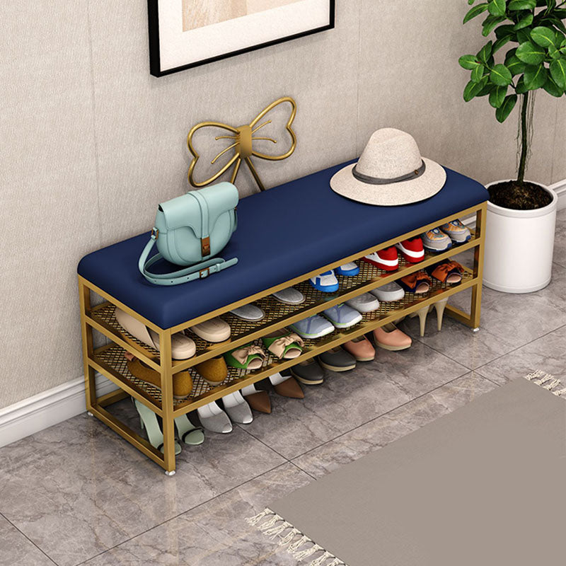 Glam Entryway Bench Cushioned Metal Rectangle Seating Bench with Shoe Storage , 12.5" W