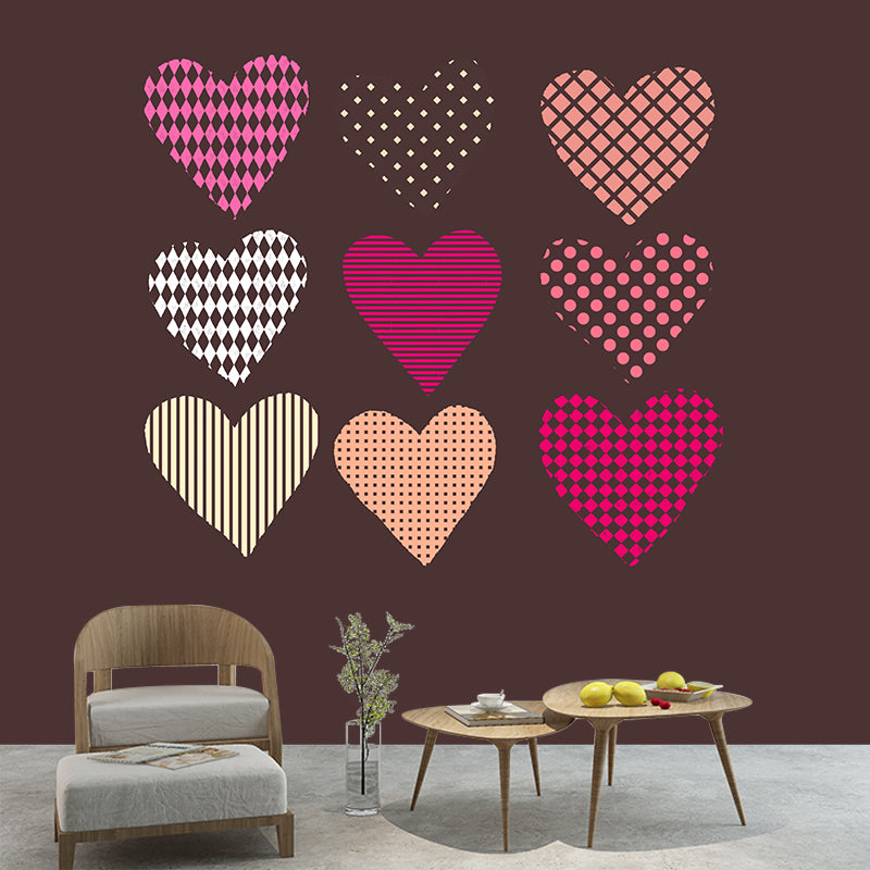 Heart Pattern Illustration Wallpaper Mildew Resistant Sleeping Room Wall Mural