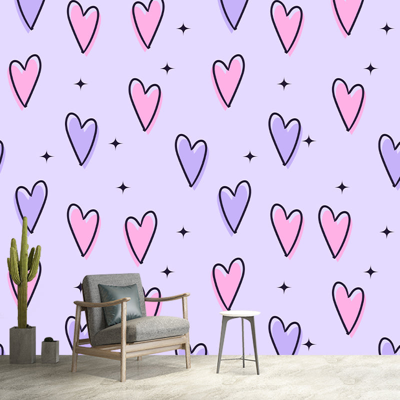 Heart Pattern Illustration Wallpaper Mildew Resistant Sleeping Room Wall Mural