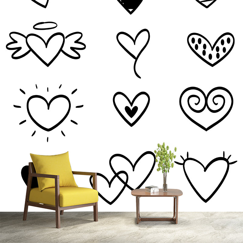 Heart Pattern Illustration Wallpaper Mildew Resistant Sleeping Room Wall Mural