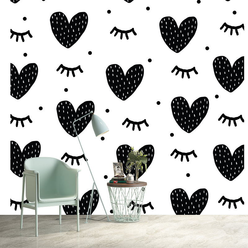 Heart Pattern Illustration Wallpaper Mildew Resistant Sleeping Room Wall Mural