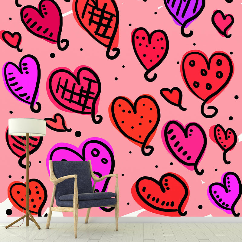 Environmental Illustration Mural Wallpaper Heart Pattern Indoor Mural