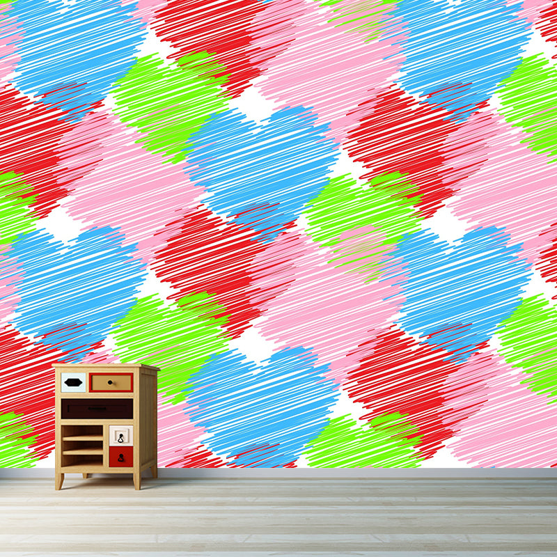 Environmental Illustration Mural Wallpaper Heart Pattern Indoor Mural