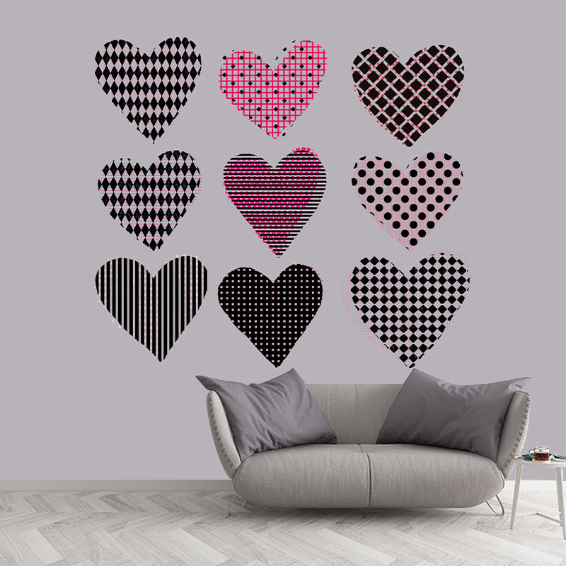 Environmental Illustration Mural Wallpaper Heart Pattern Indoor Mural