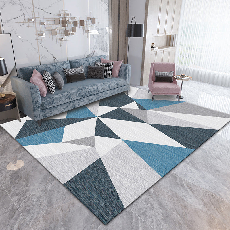 White Modern Rug Geometric Polyester Rug Washable Rug for Home Decor