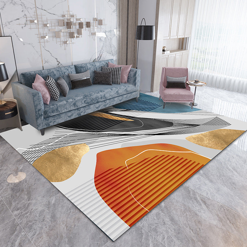 White Modern Rug Geometric Polyester Rug Washable Rug for Home Decor