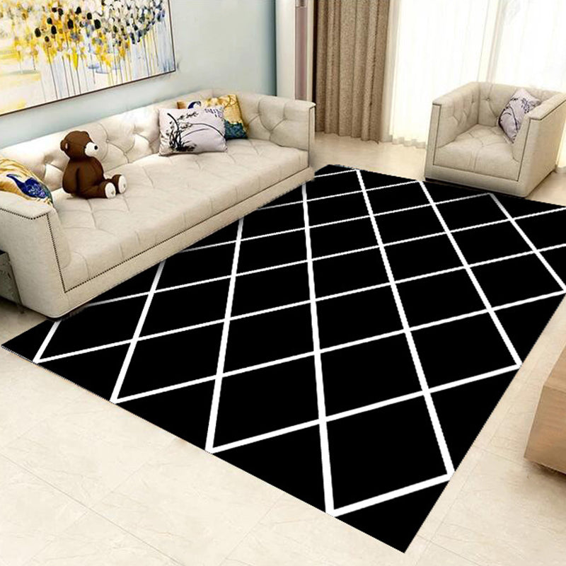 Black Modern Carpet Geometric Polyester Carpet Washable Carpet for Home Decor
