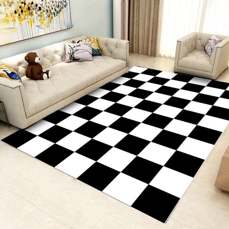Black Modern Carpet Geometric Polyester Carpet Washable Carpet for Home Decor