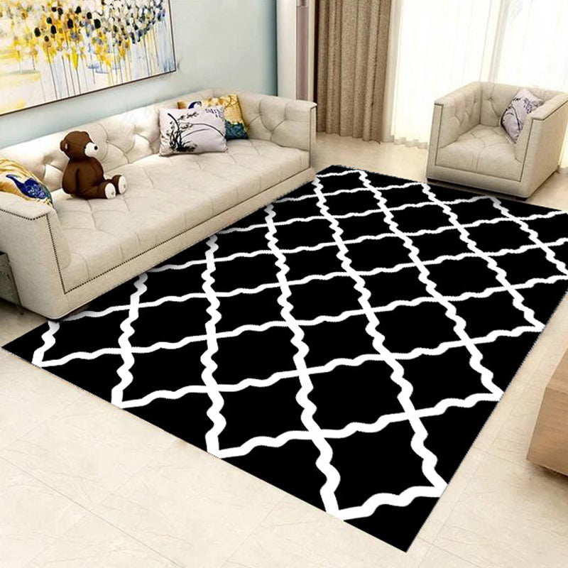 Black Modern Carpet Geometric Polyester Carpet Washable Carpet for Home Decor