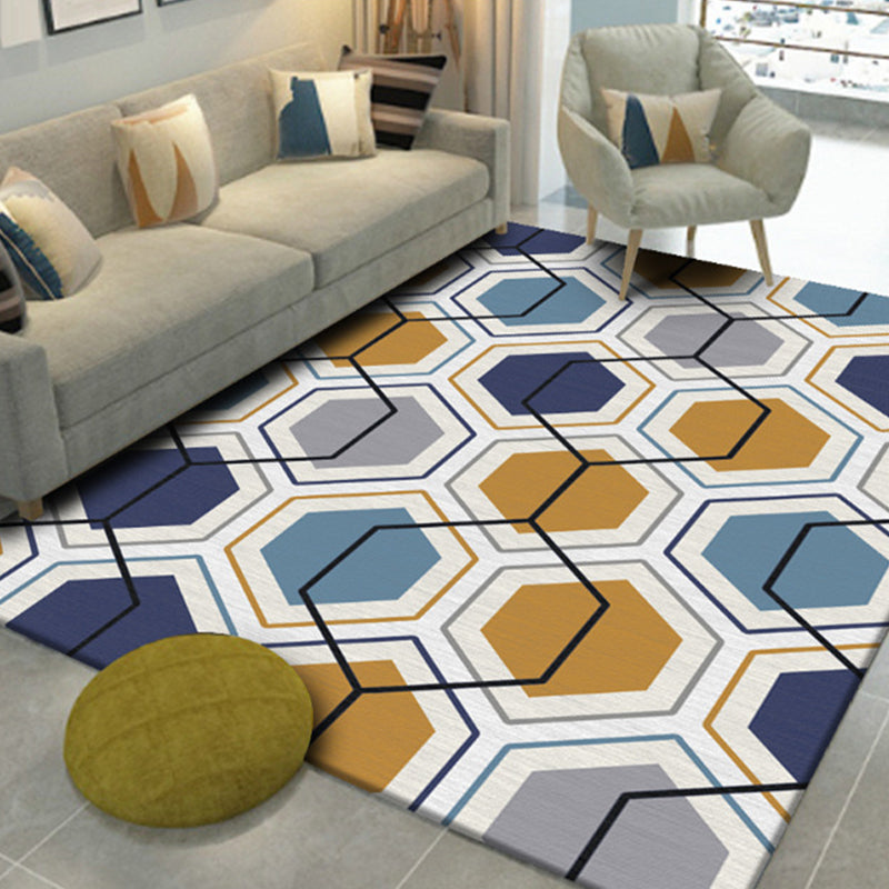 Yellow Modern Carpet Geometry Polyester Carpet Washable Area Carpet for Living Room
