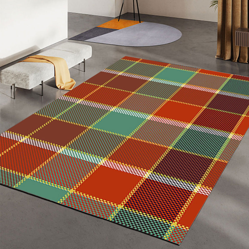Orange Modern Carpet Check Pattern Polyester Carpet Washable Carpet for Drawing Room
