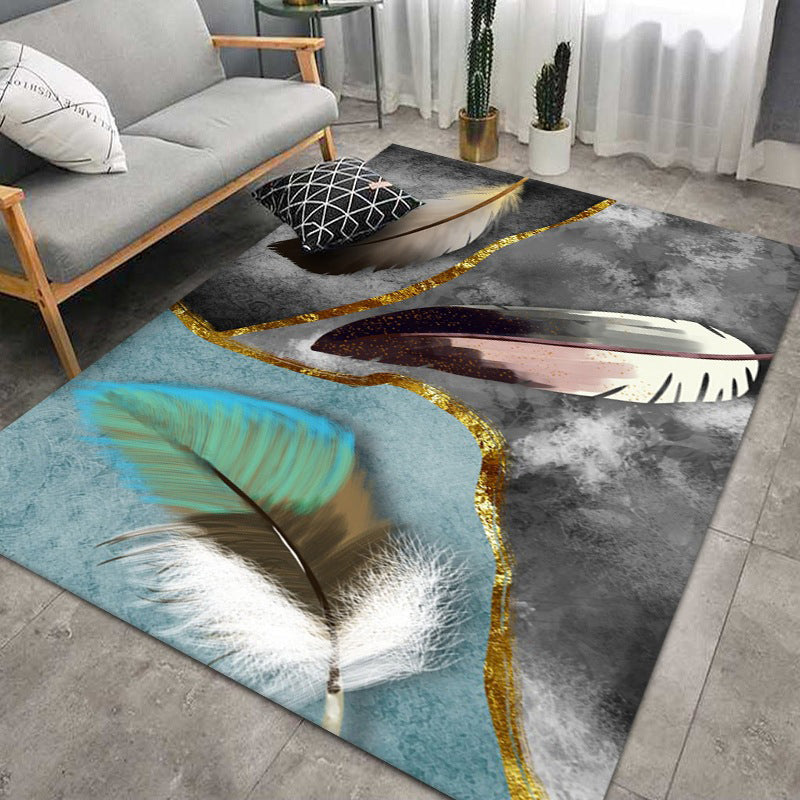 Feather Blue Rug Modern Polyester Indoor Rug Washable Rug for Home Decor