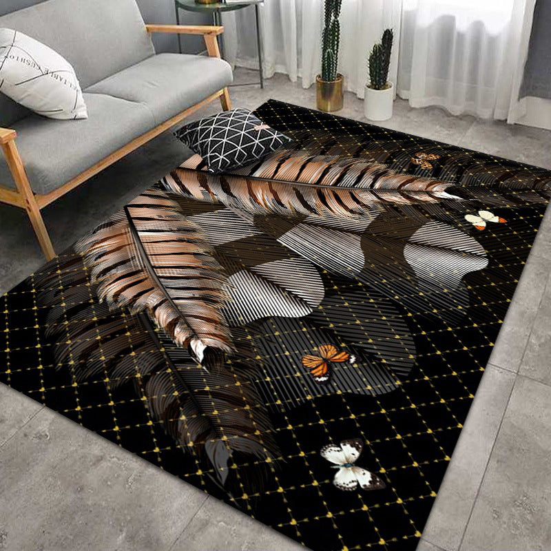 Feather Blue Rug Modern Polyester Indoor Rug Washable Rug for Home Decor