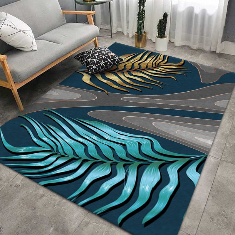 Feather Blue Rug Modern Polyester Indoor Rug Washable Rug for Home Decor