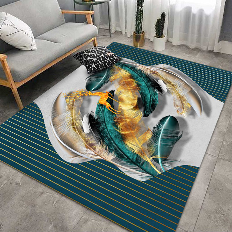 Feather Blue Rug Modern Polyester Indoor Rug Washable Rug for Home Decor