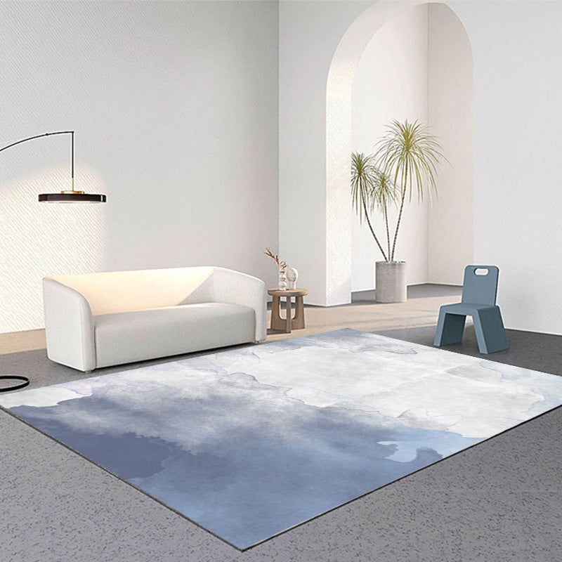 Light Blue Artistical Rug Contrast Color Polyester Rug Washable Rug for Home Decor