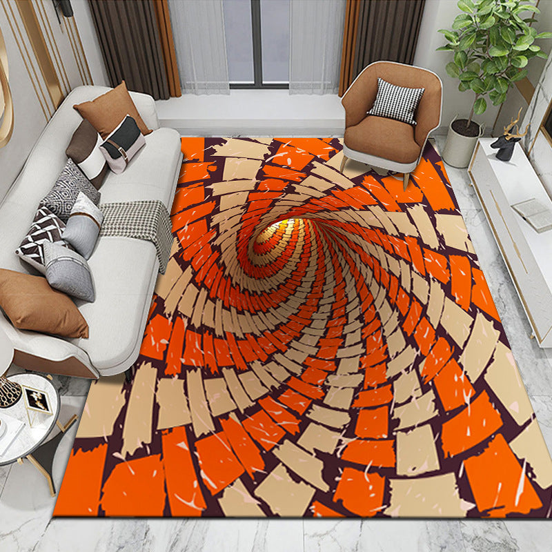 Orange Modern Rug Polyester Abstract Pattern Rug Washable Rug for Drawing Room