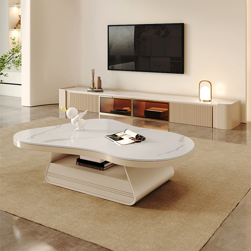 Storage Drawer Coffee Table with Srone Top Free Form Single Coffee Table