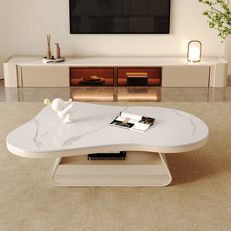 Storage Drawer Coffee Table with Srone Top Free Form Single Coffee Table
