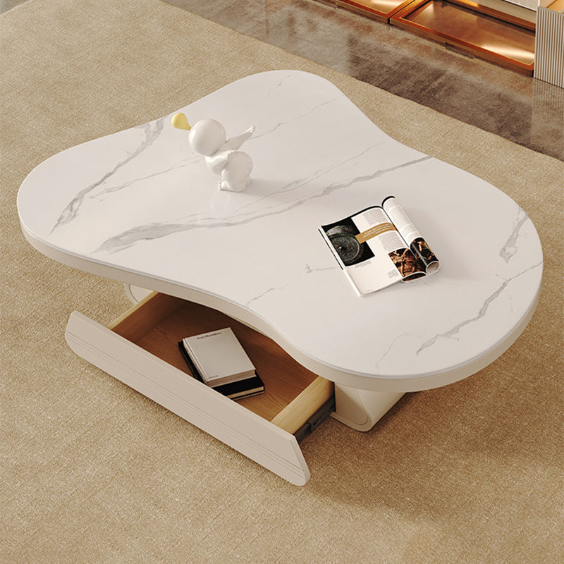 Storage Drawer Coffee Table with Srone Top Free Form Single Coffee Table