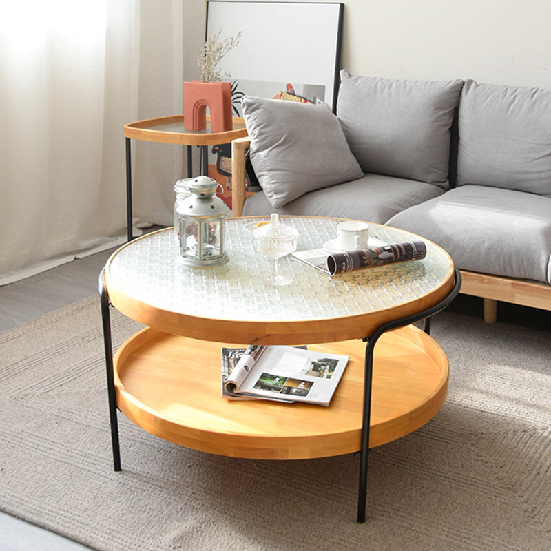 32" Wide Tropical Coffee Table Glass Storage Coffee Cocktail Table