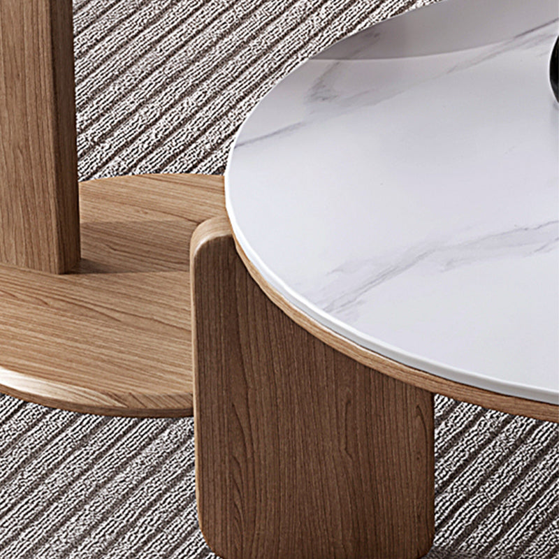 Contemporary Solid Wood Coffee Cocktail Table Slate Round Top Coffee Table